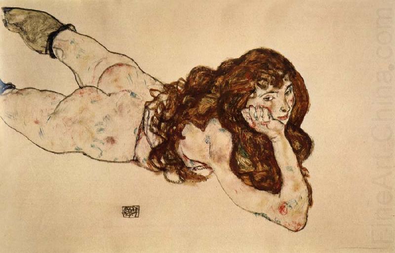 Egon Schiele Female Nude Lying on  Her Stomach china oil painting image